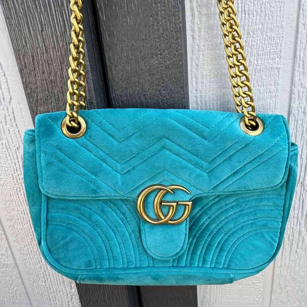 Teal Quilted Shoulder Bag with Gold Chain- Reserved for trade